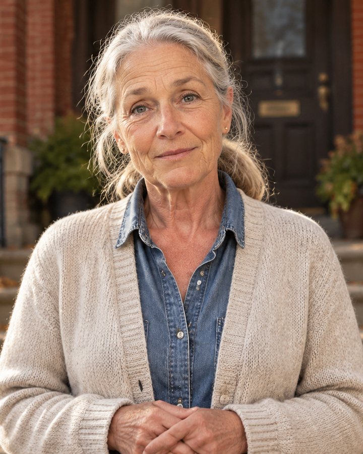Donna Kowalski on her front steps
