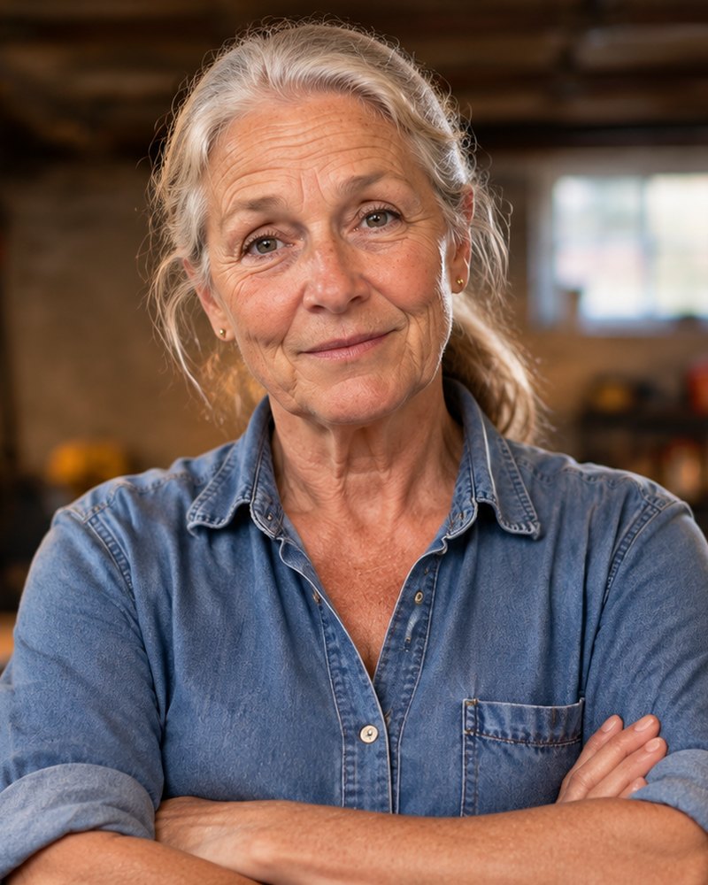Donna Kowalski in her basement workshop