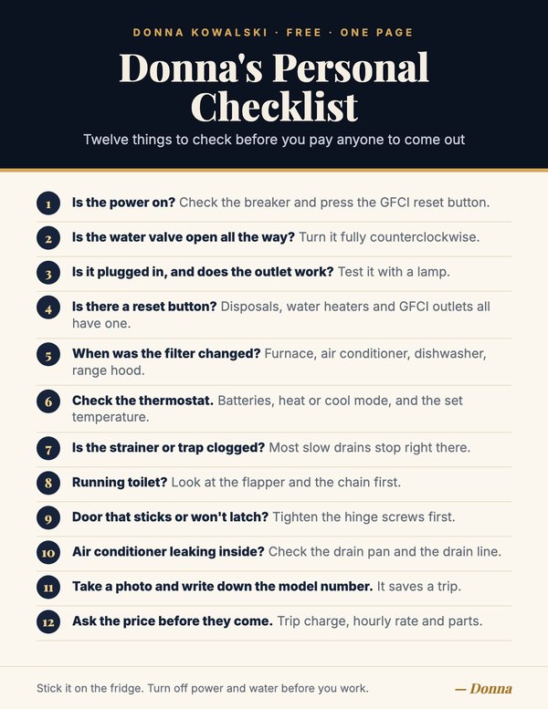 Donna's Personal Checklist: a free one-page list of twelve things to check before you pay anyone